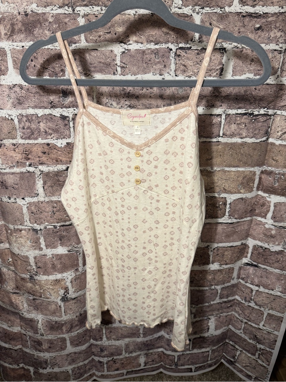 SugarFox Floral Cream Colored Cami with Button Detail